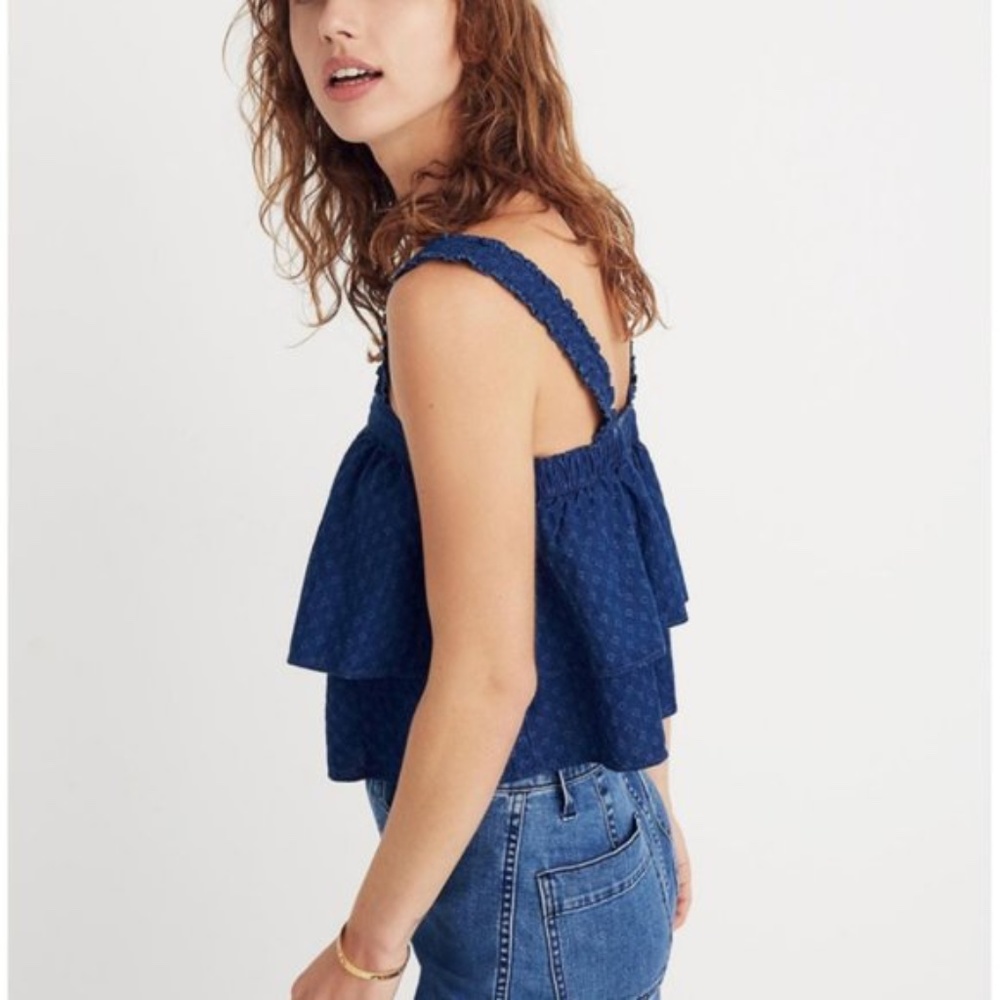 MADEWELL Indigo Ruffle-Strap Tier Top (NWT)